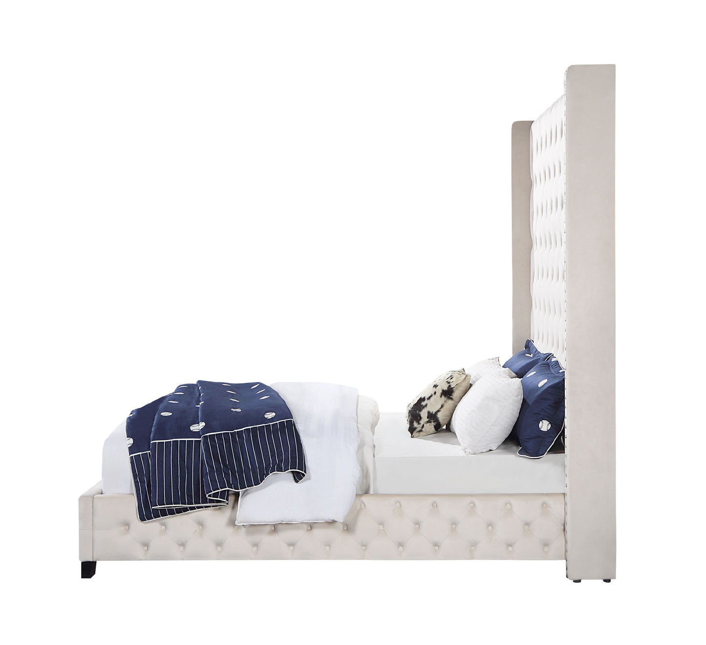 acme fabrice queen bed, beige velvet bd00965q