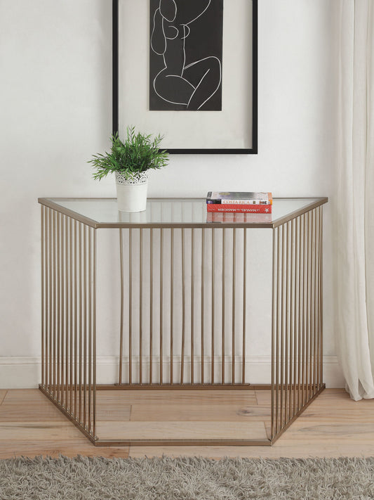 ACME Oaklie Sofa Table in Champagne & Clear Glass