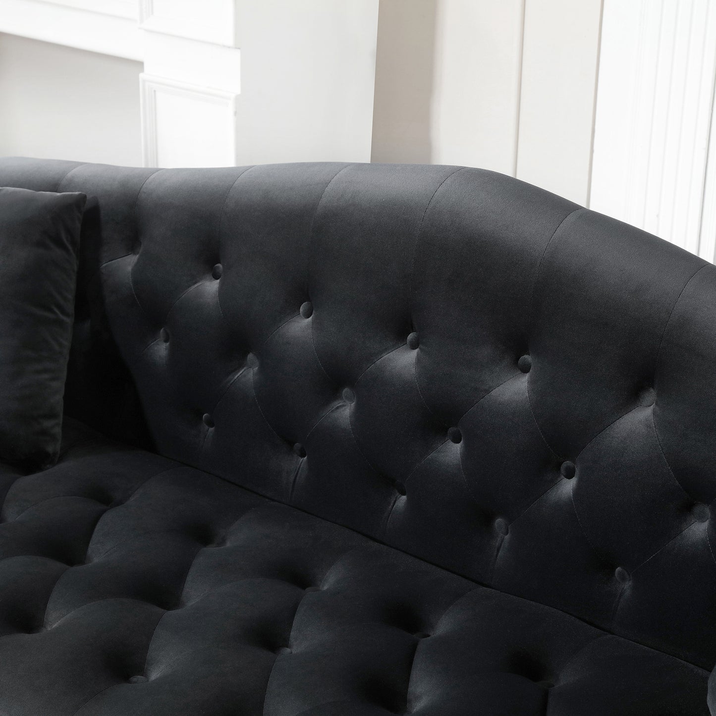 classic chesterfield velvet sofa, black