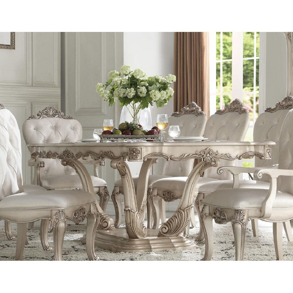 acme gorsedd dining table in antique white