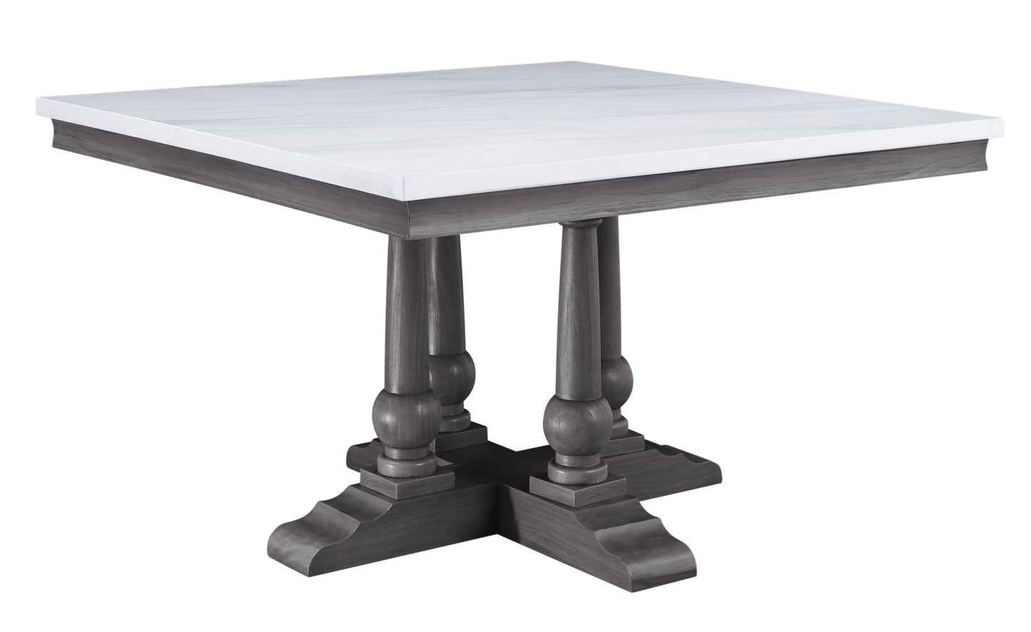acme yabeina square dining table , marble top & gray oak finish