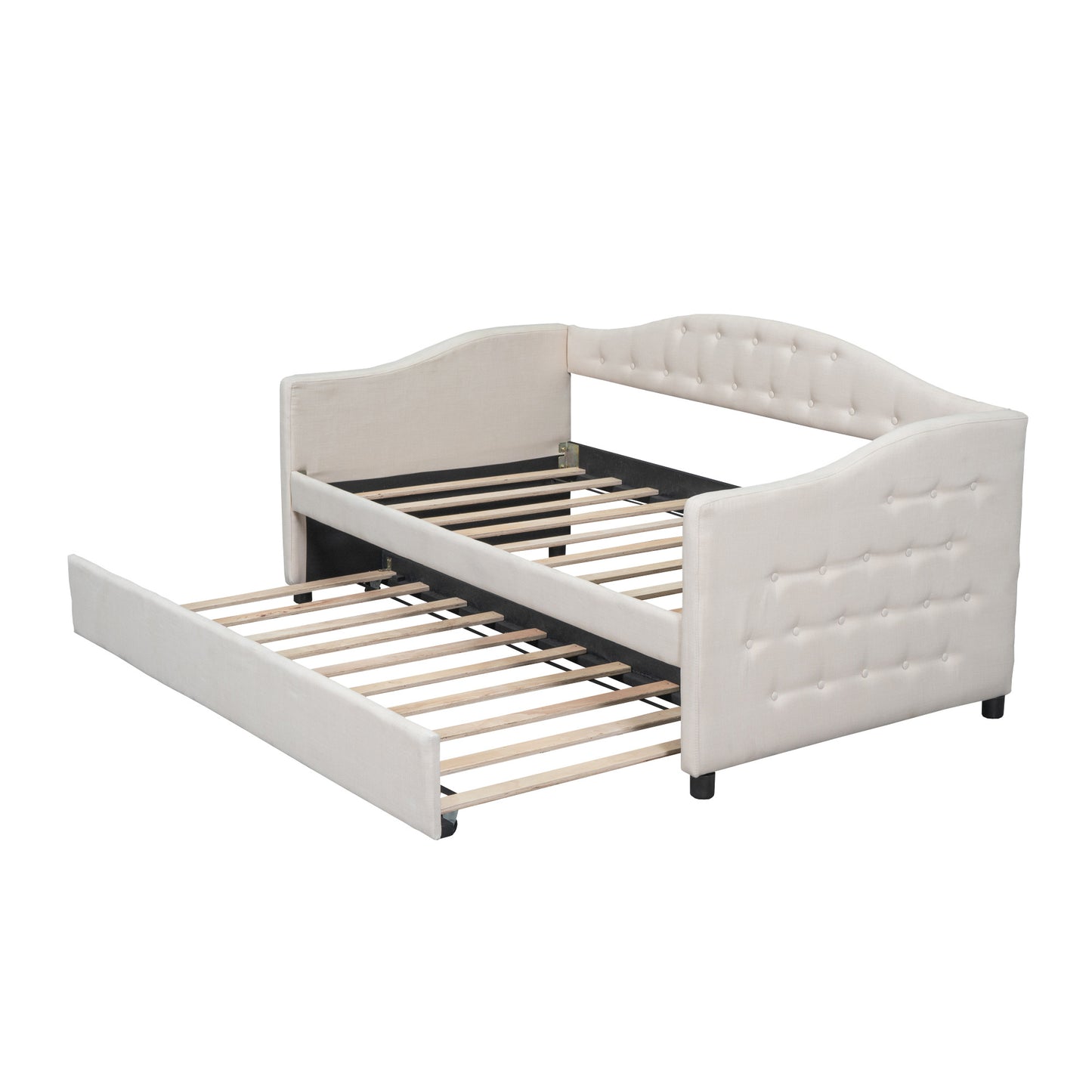 vogue upholstered bed with trundle, beige
