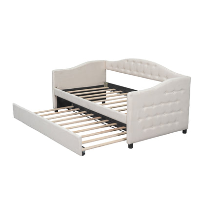 Vogue Upholstered Bed with Trundle, Beige