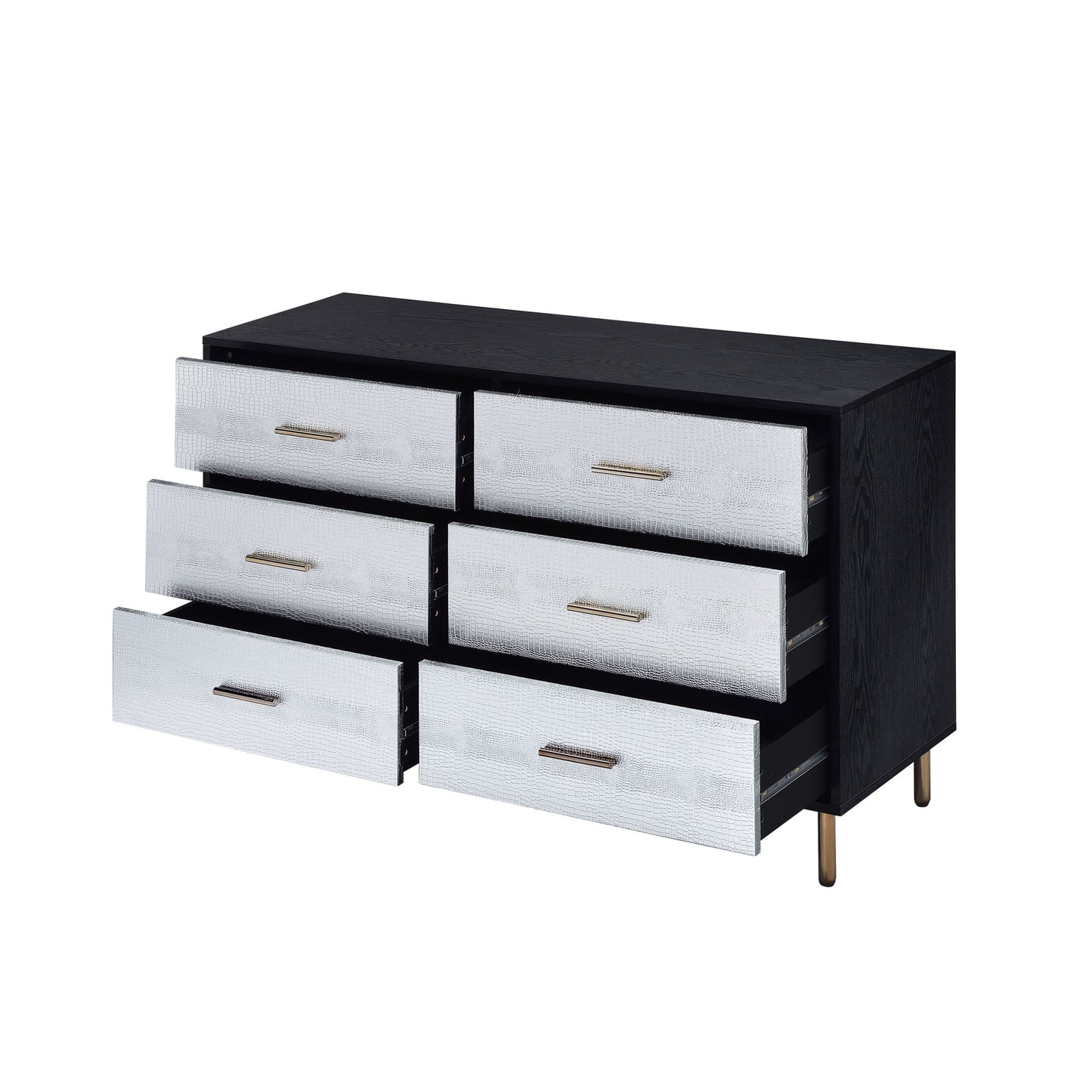 acme myles dresser, black, silver & gold finish
