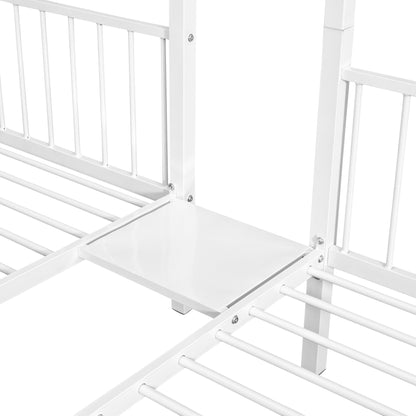 Full Over Twin & Twin Bunk Bed with Drawers and Guardrails, White
