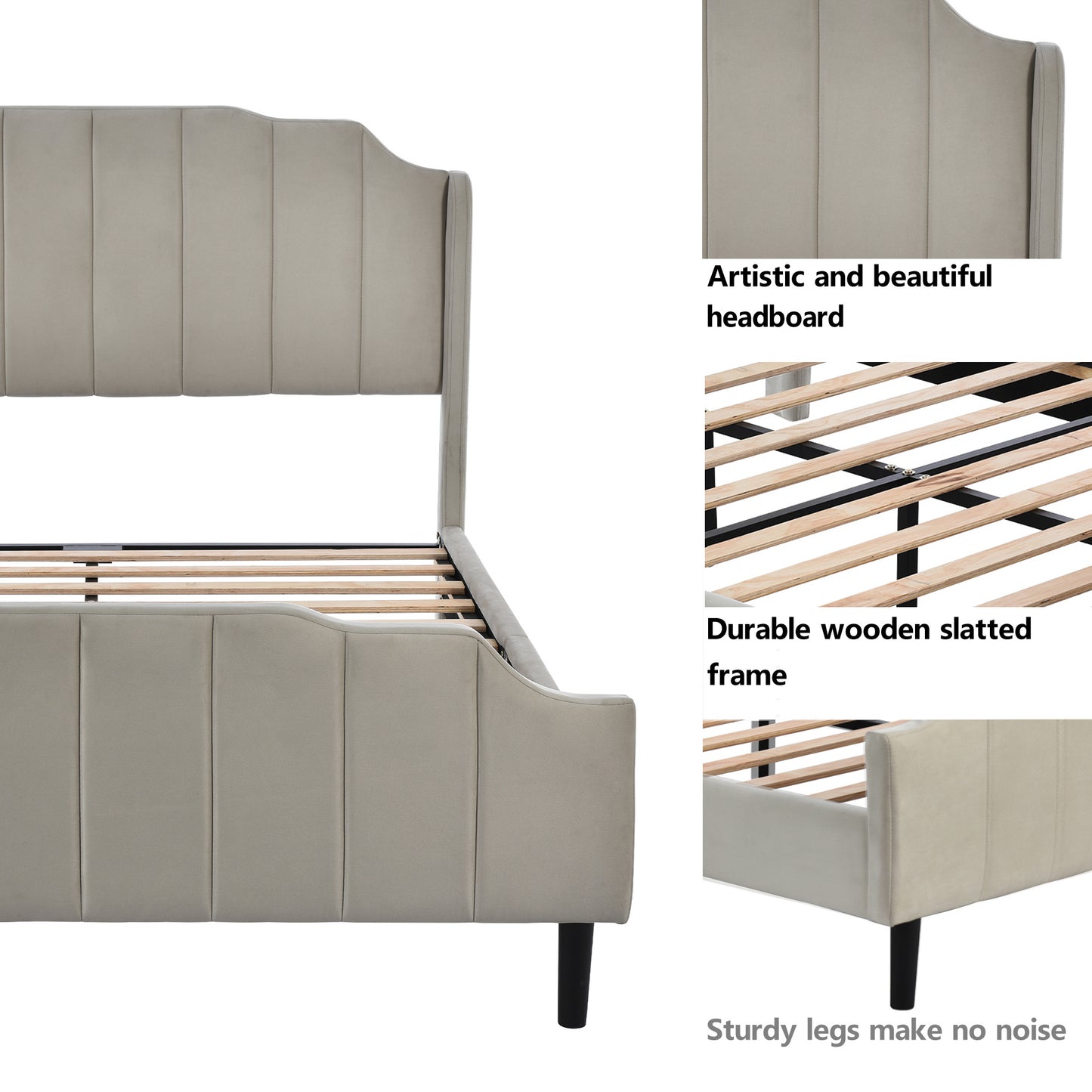 geyser velvet upholstered platform bed gray