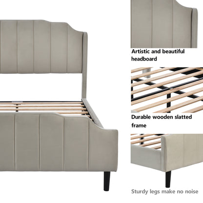 Geyser Velvet Upholstered Platform Bed Gray