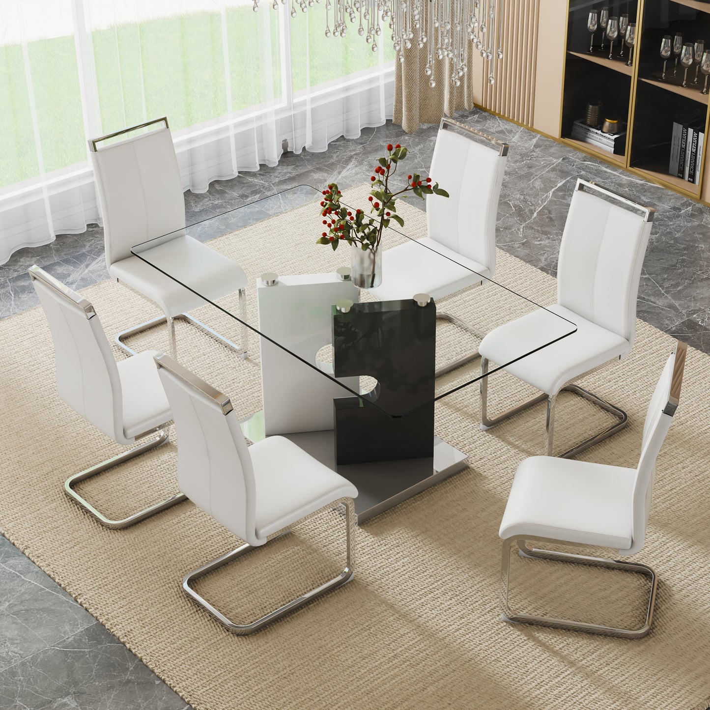 ruby 6-piece dining table set, black/white