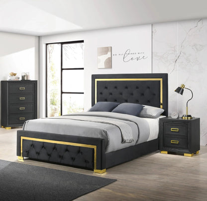 Glam King Black Fabric Upholstered Bed