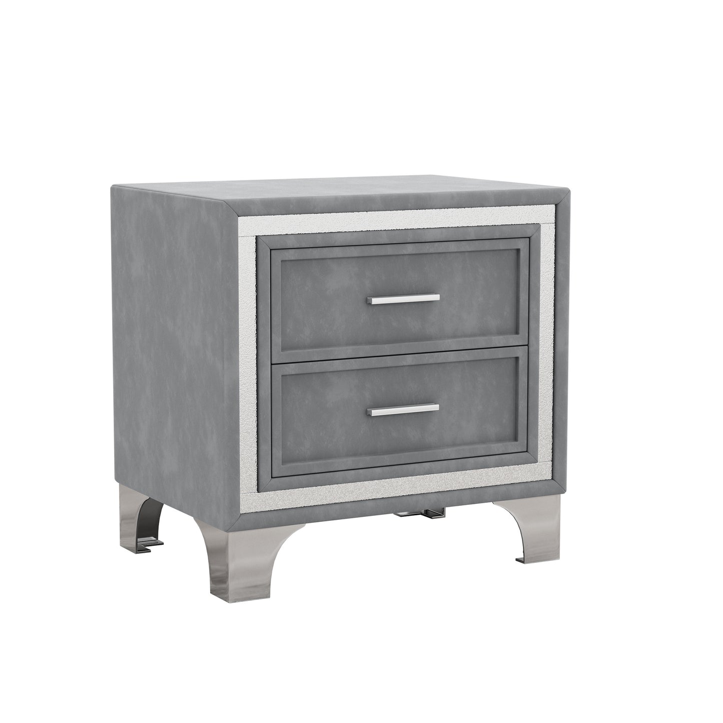 3-pieces upholstered platform bed with led lights and two nightstands-gray