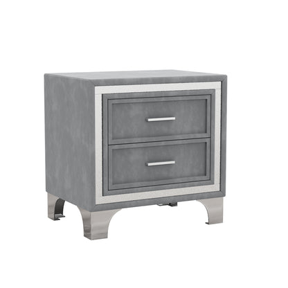 3-Pieces Upholstered Platform Bed with LED Lights and Two Nightstands-Gray