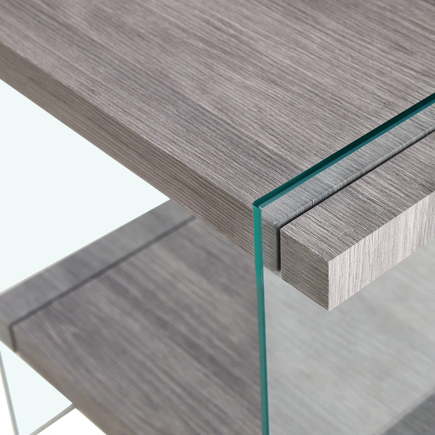mdf end table, transparent/grey