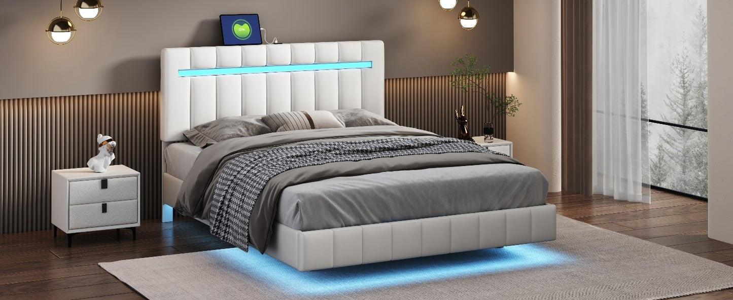 floating bed frame with led lights and usb charging #3
