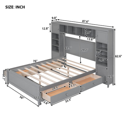 Wooden Bed With All-in-One Cabinet and Shelf