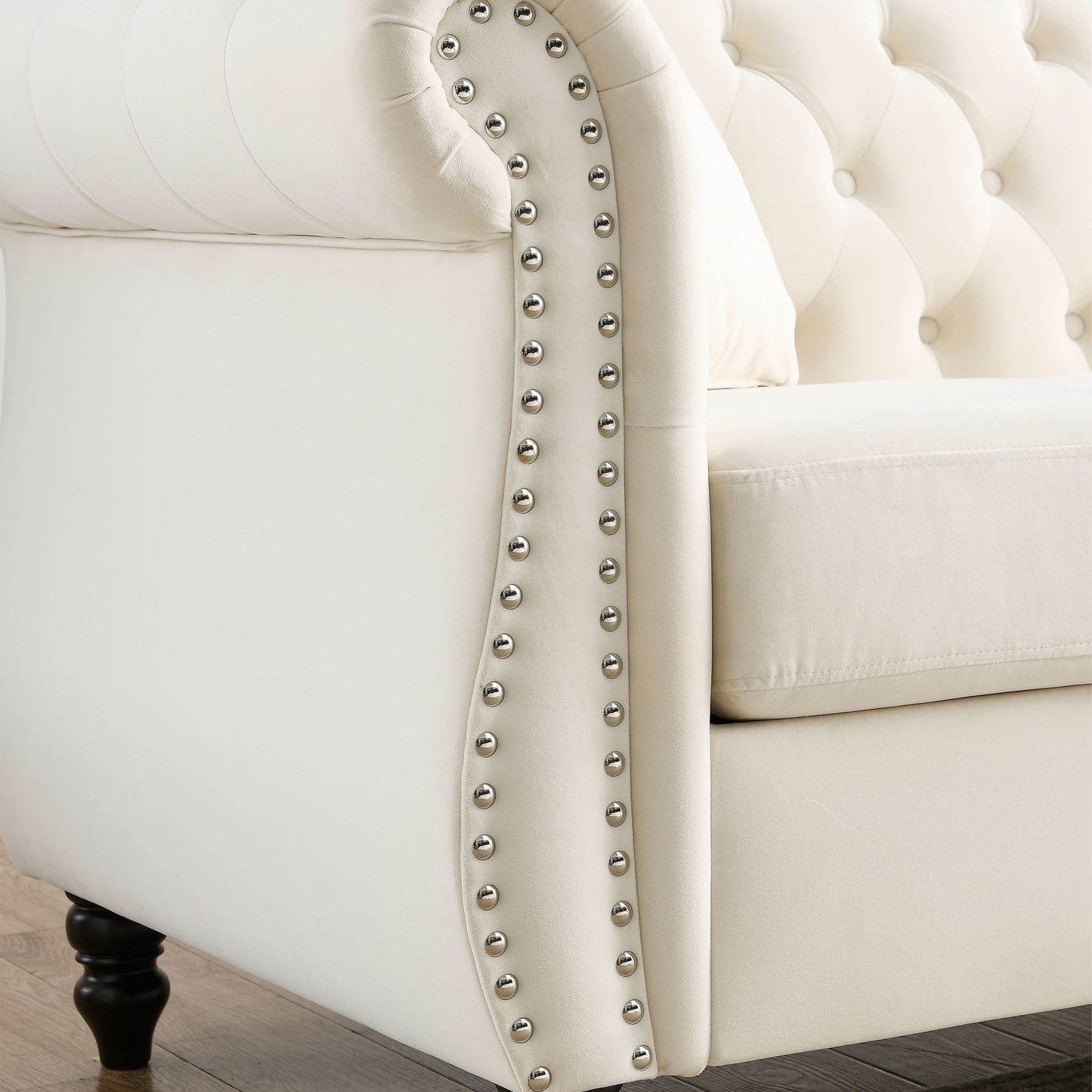 3-seater + 3-seater combination sofa, beige velvet