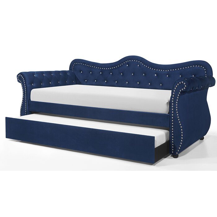upholstered velvet wood daybed with trundle