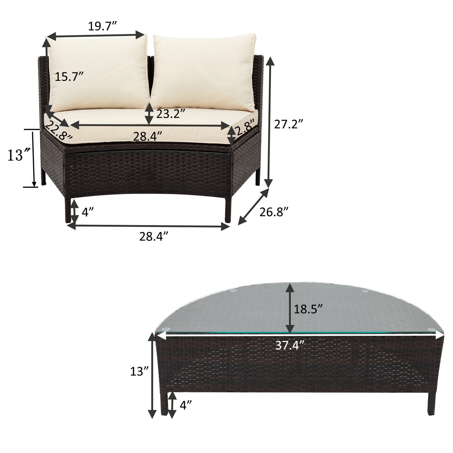 5 pieces all-weather brown pe rattan wicker sofa set