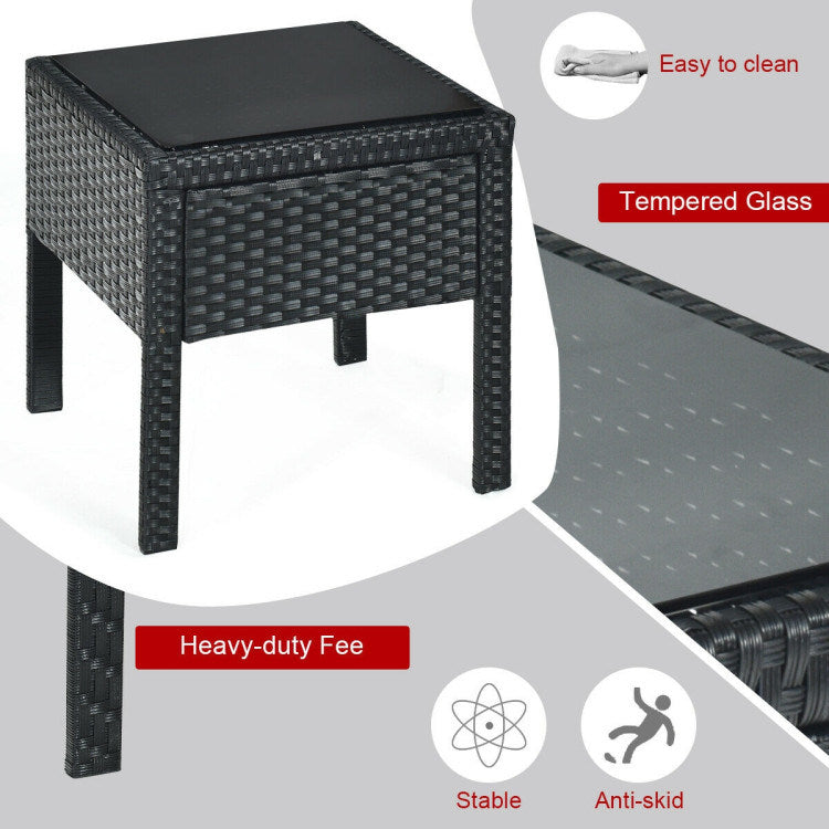 3 pieces outdoor rattan patio conversation set with seat cushions