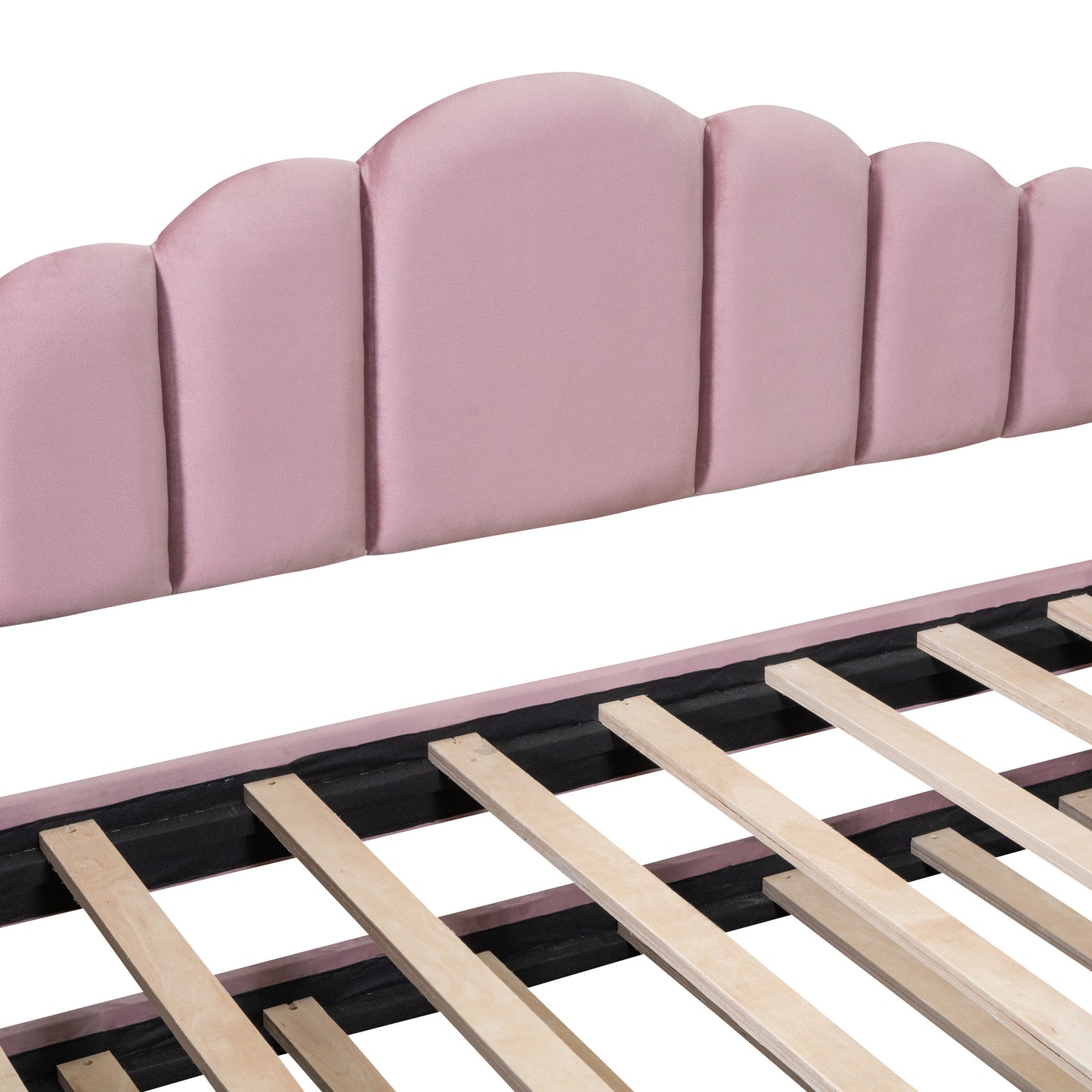 upholstered daybed with trundle & usb charging ports, pink