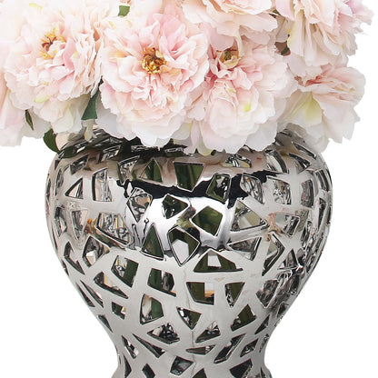 Silver Ceramic Ginger Jar Vase