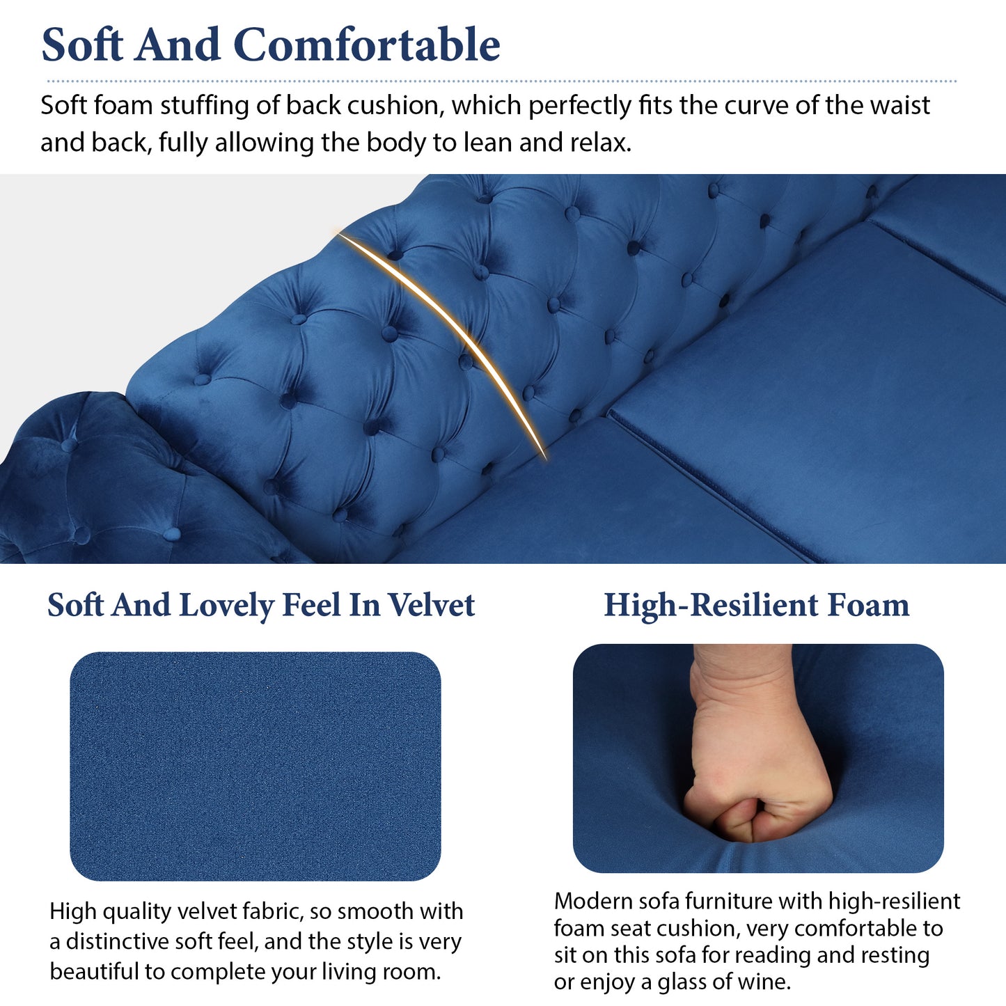 sara velvet upholstered sofa blue
