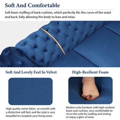 Sara Velvet Upholstered Sofa Blue