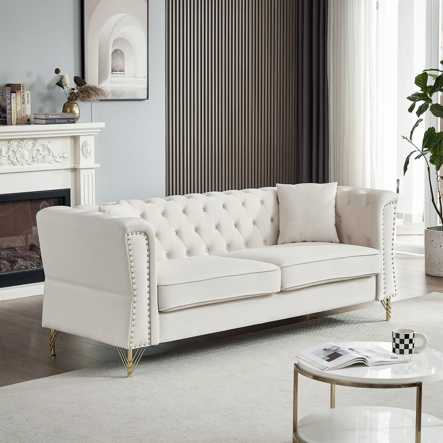 3-seater + 2-seater combination sofa tufted with 4 pillows