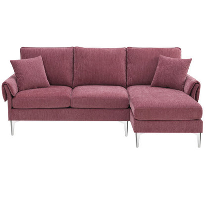 Chenille L-Shaped Sofa with 2 Pillows