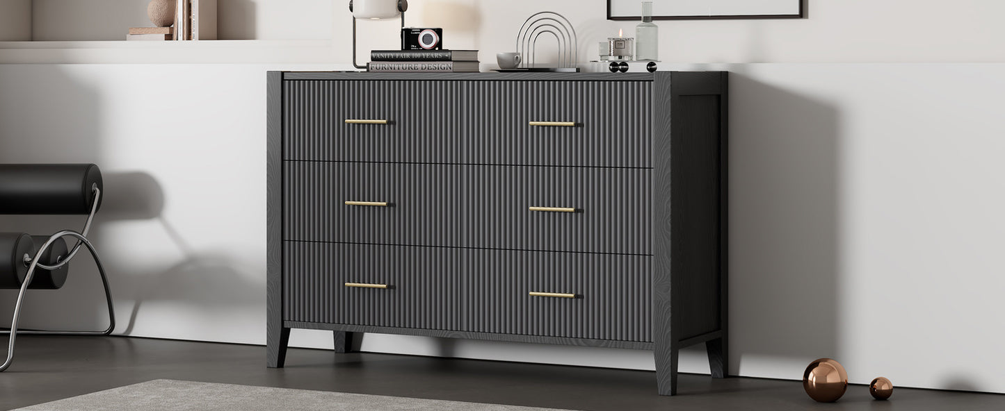 6 drawer dresser with metal handle, black