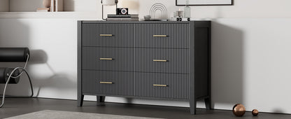 6 Drawer Dresser with Metal Handle, Black