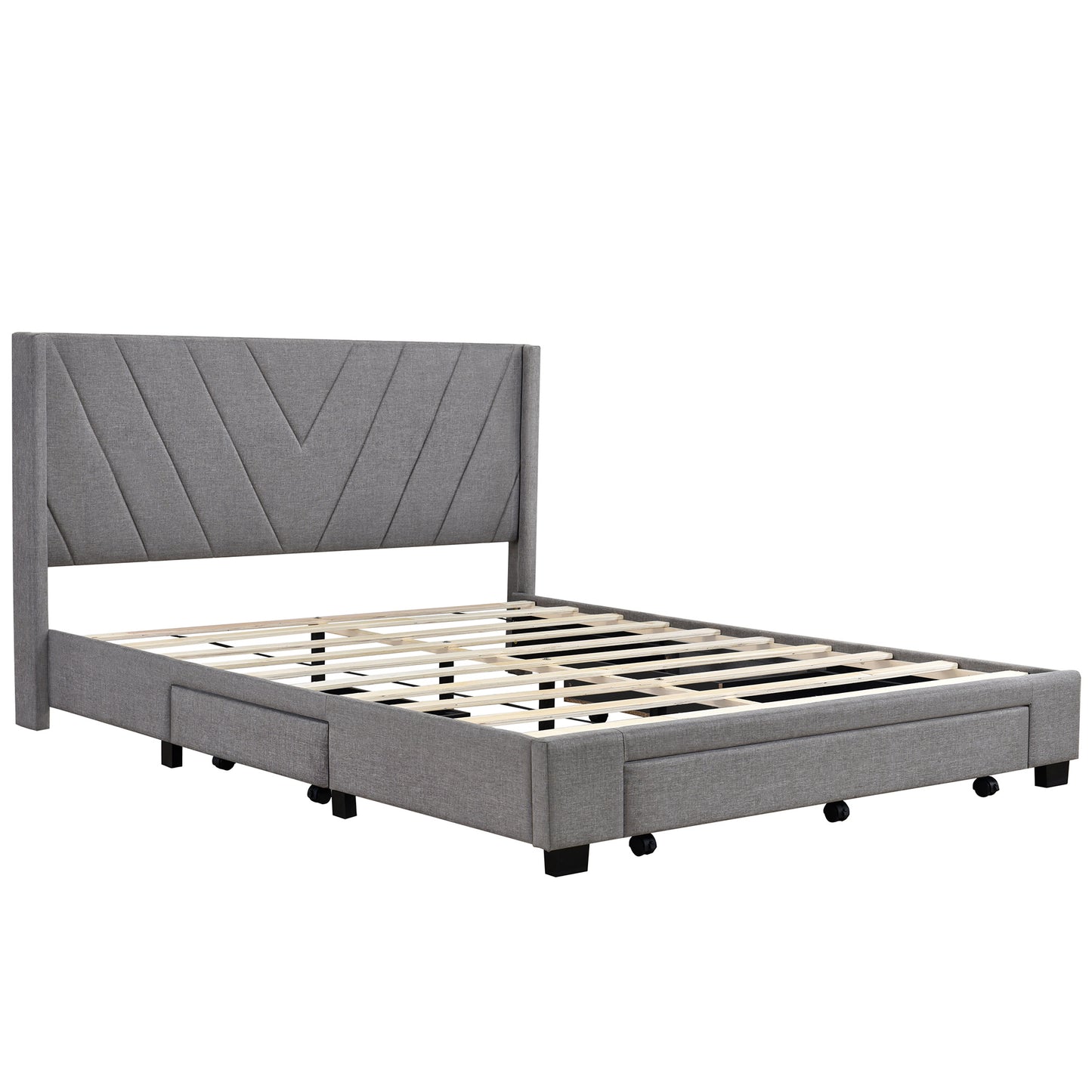 amber storage bed linen upholstered platform bed with 3 drawers (gray)