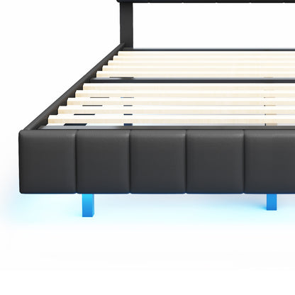 Floating Bed Frame with LED Lights and USB Charging #5