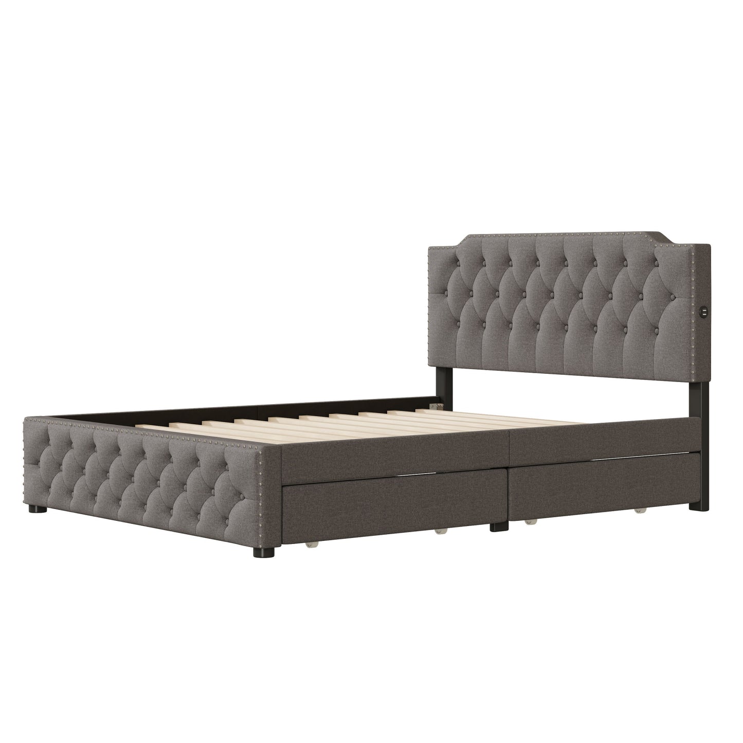 sam upholstered platform bed with 2 drawers and 2 sets of usb ports