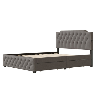 Sam Upholstered Platform Bed with 2 Drawers and 2 sets of USB Ports