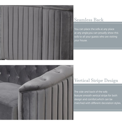 Velvet Upholstered Sofa, Grey