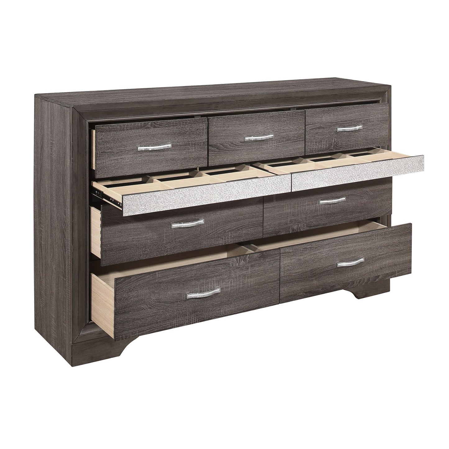 unique style bedroom 1pc dresser of drawers hidden drawers gray and sliver glitter wooden furniture