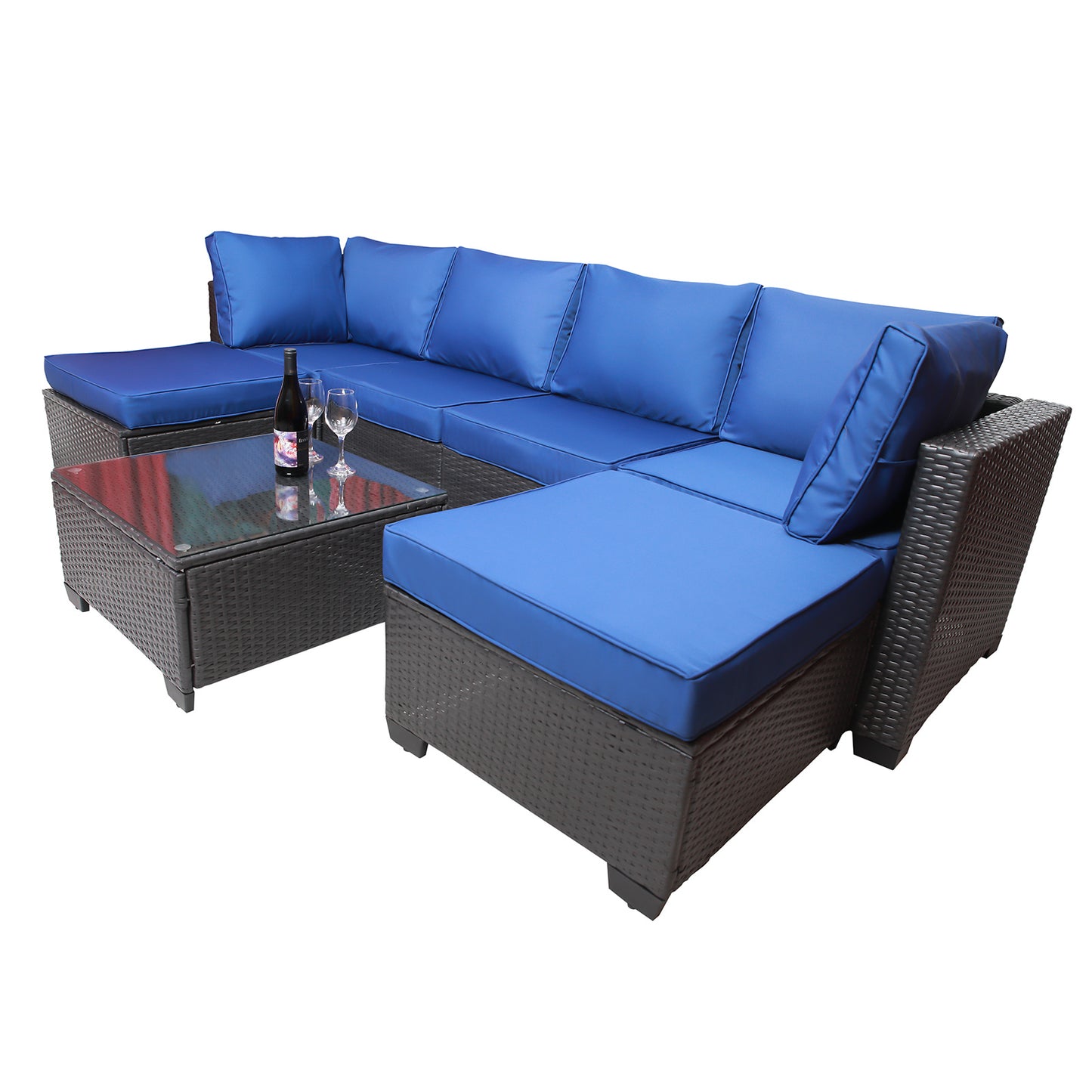 7-piece pe rattan wicker cushioned sofa sets and coffee table