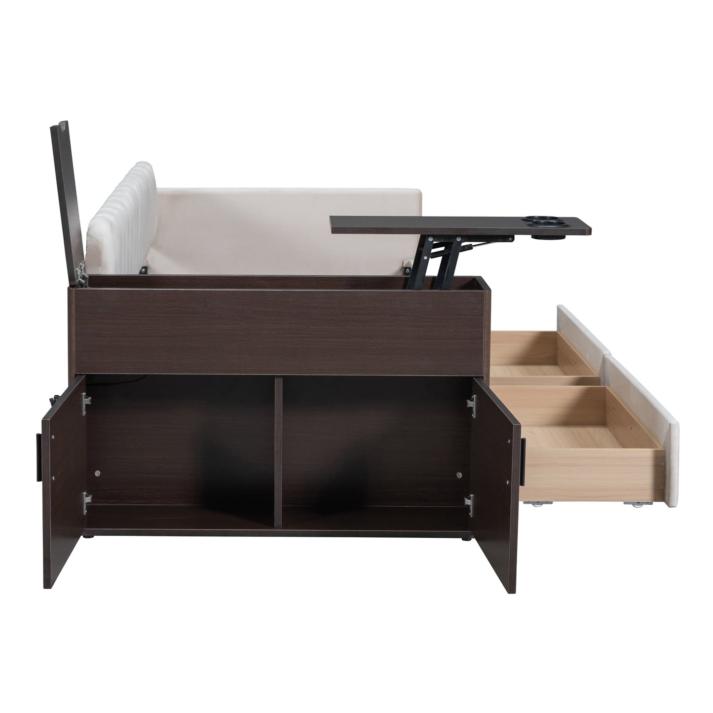 upholstered multi-functional daybed with cup holder and a set of usb ports and sockets, beige