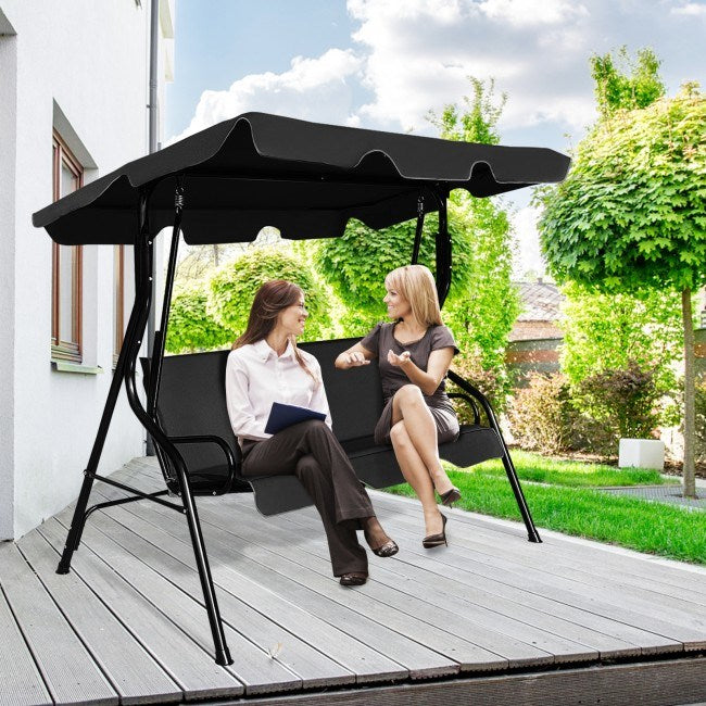 3 seat outdoor patio canopy swing with cushioned steel frame