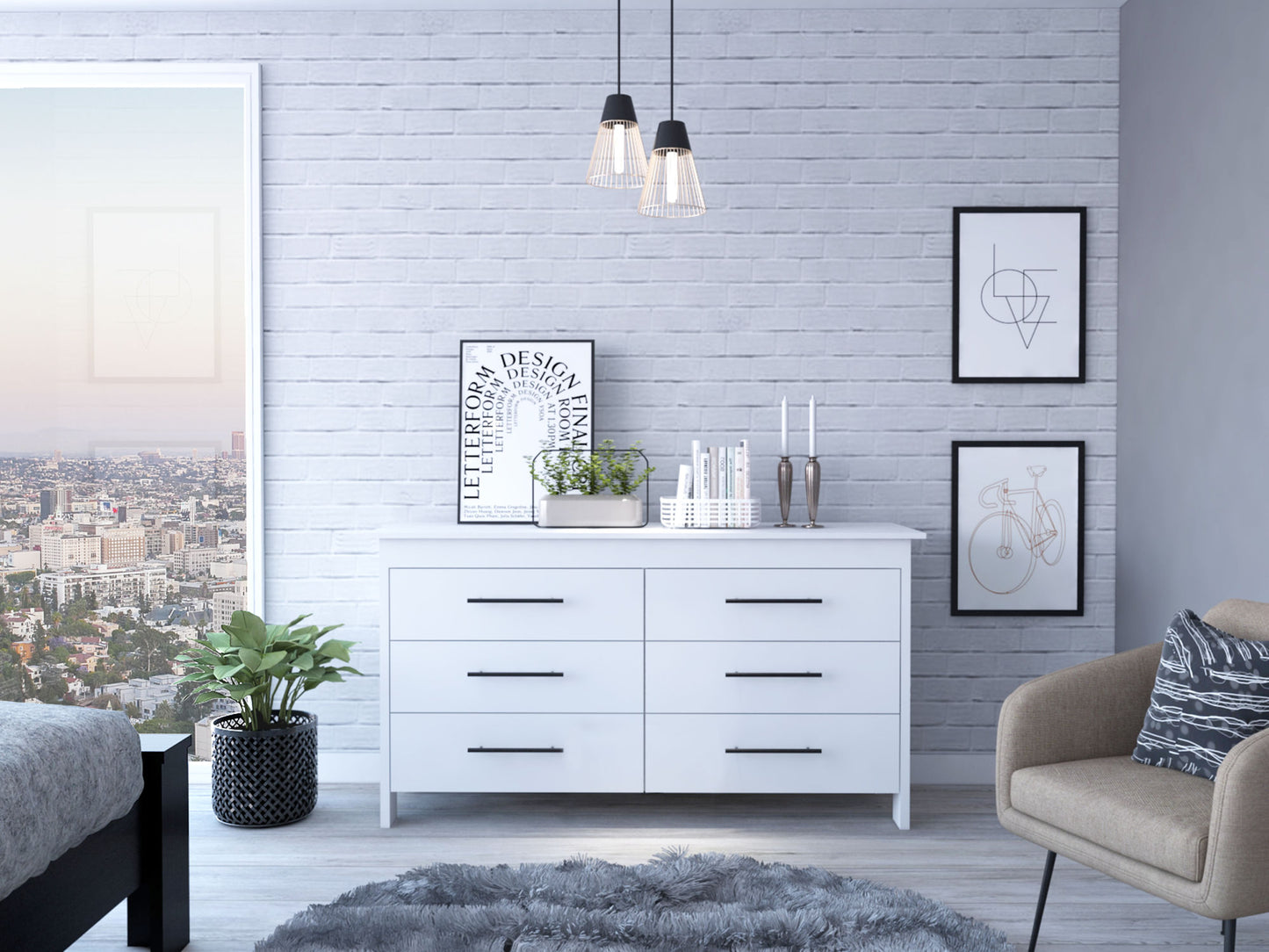 6 drawer double dresser wezz, bedroom, white