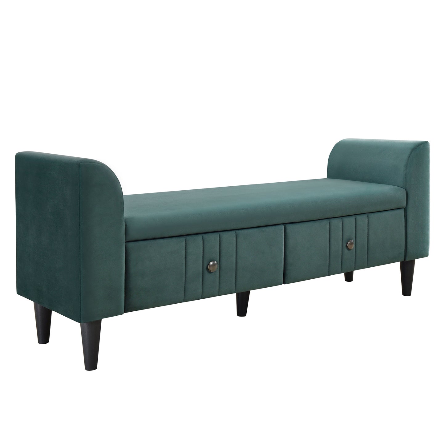 4-pieces upholstered bedroom sets with two nightstands and storage bench-green
