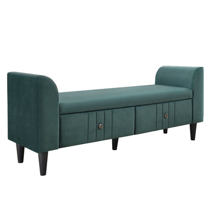 4-Pieces Upholstered Bedroom Sets with Two Nightstands and Storage Bench-Green
