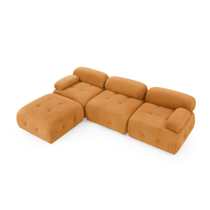Button Tufted Modular Sectional Sofa, Navy Velvet