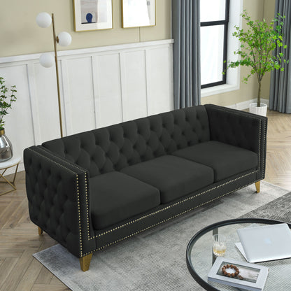 Kate Velvet Upholstered Sofa, Black Velvet