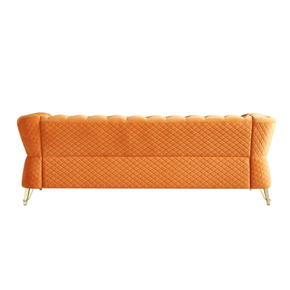 Modern Tufted Velvet Sofa, Orange