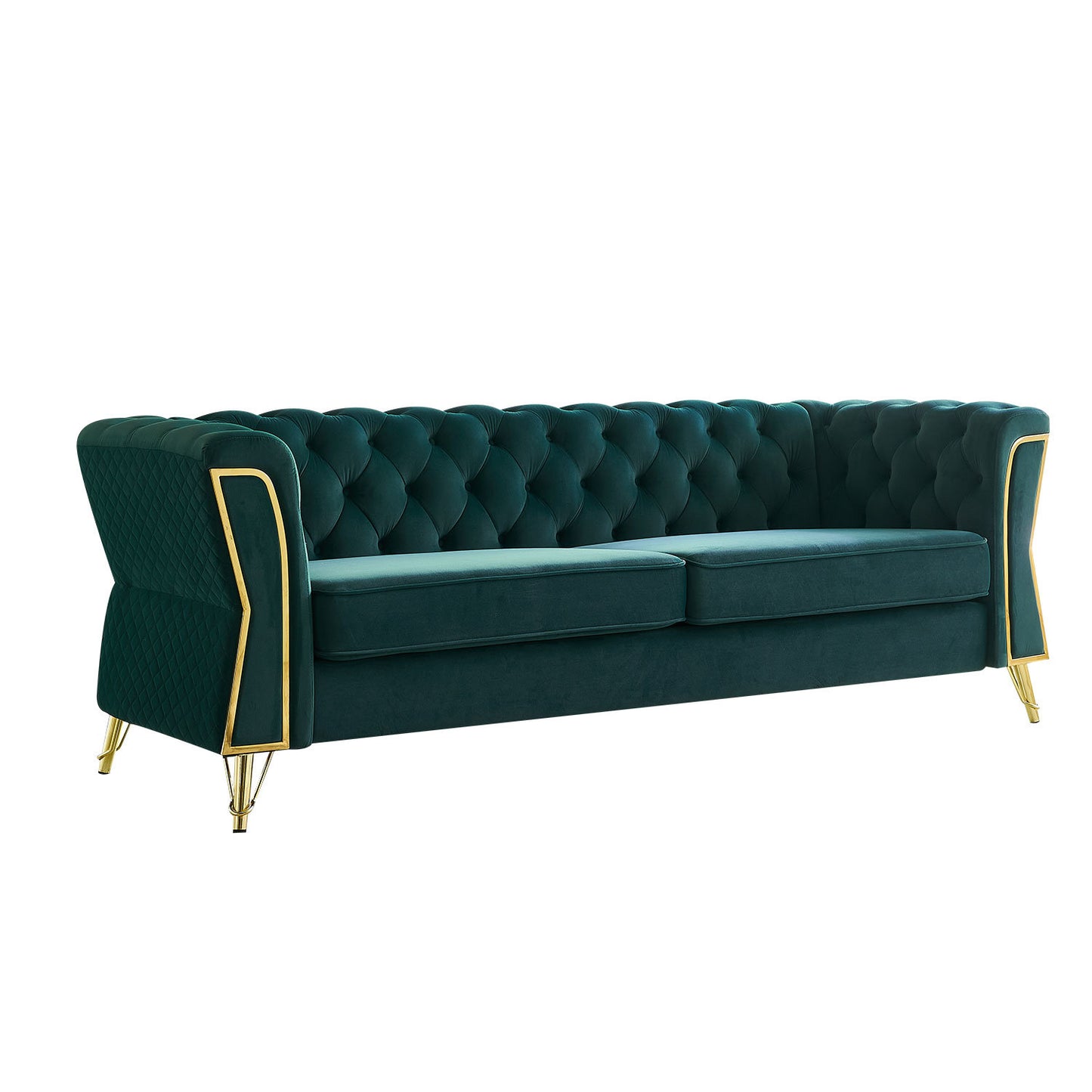 modern tufted velvet sofa, green