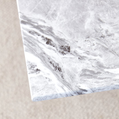 MDF Faux Marble Dining Table with White Double V-Shaped Support
