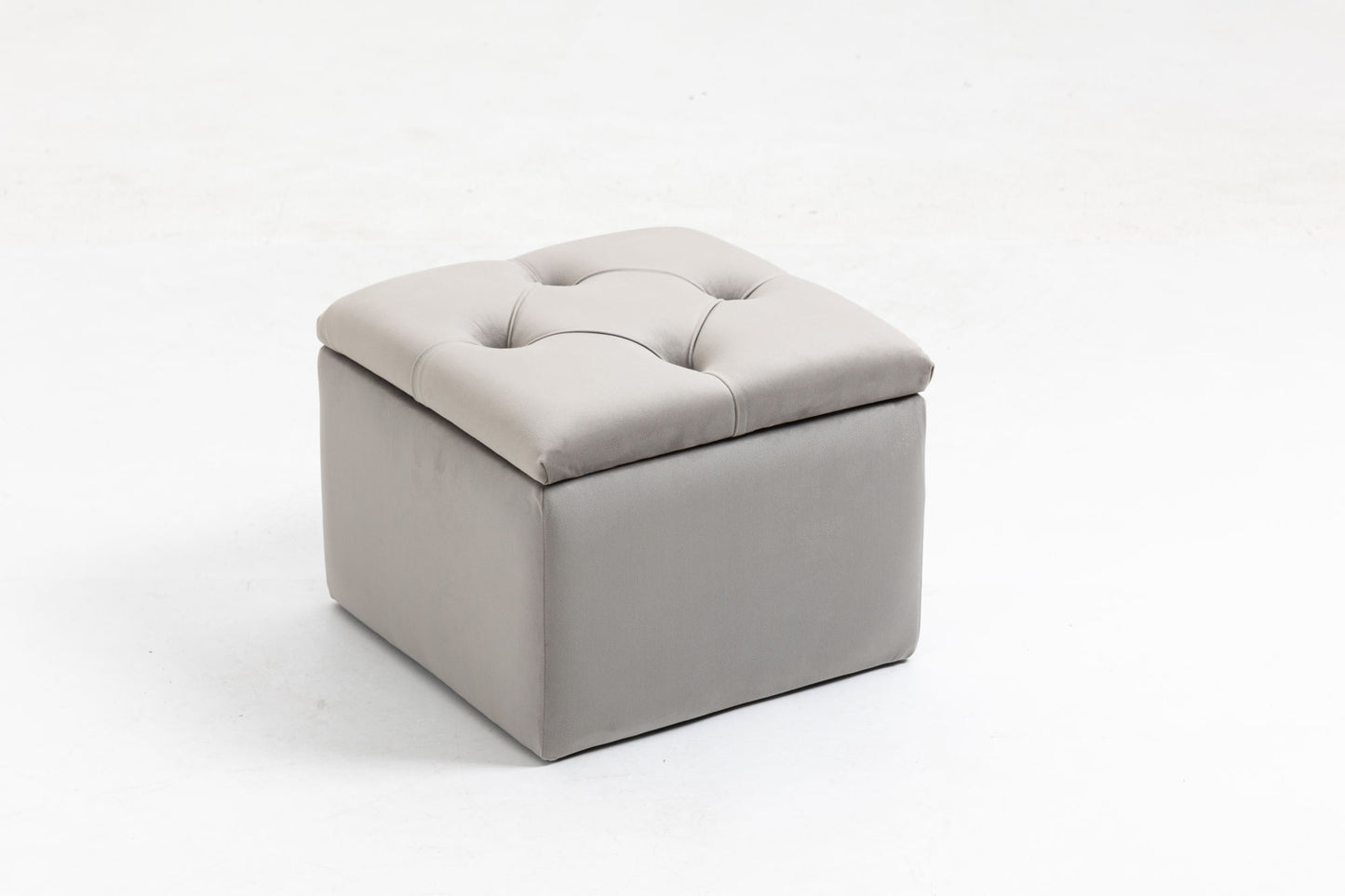set of 3 47.5" wide upholstered storage ottoman with tufted top and solid wood legs gray