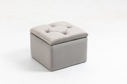 Set of 3 47.5" Wide Upholstered Storage Ottoman with Tufted Top and Solid Wood Legs Gray