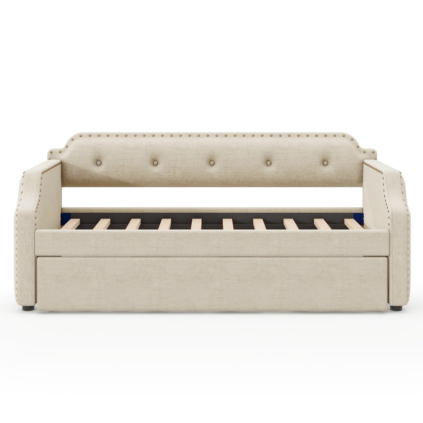 lizzy upholstered bed with trundle, beige